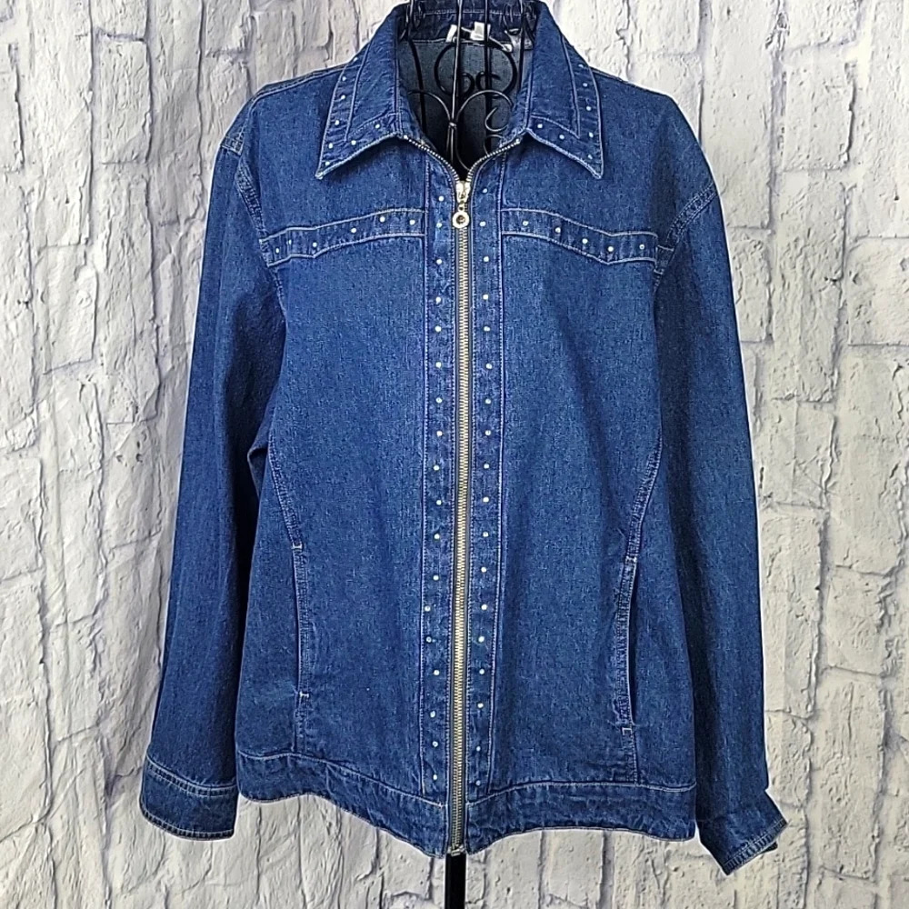 C. D.‎ DANIELS Sequined Zip Up Denim Jacket 1X
